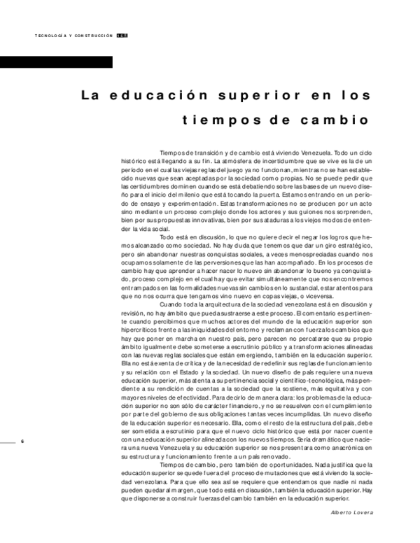 (PDF) La educación superior en los tiempos de cambio