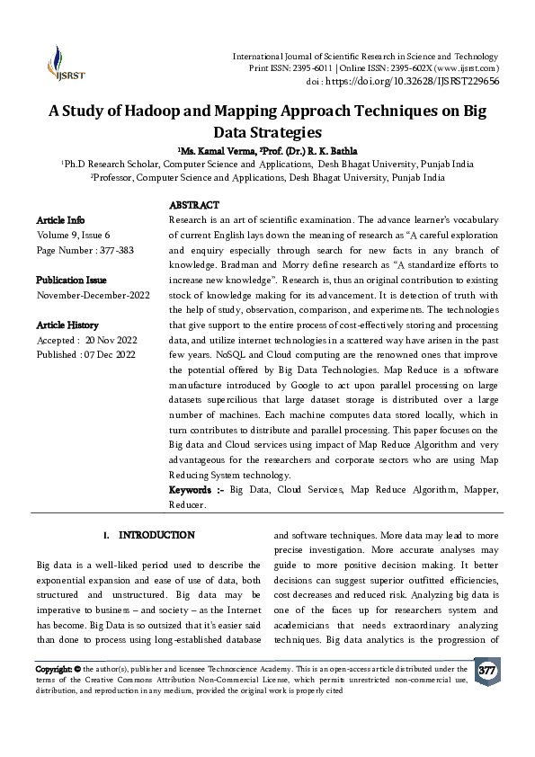 (PDF) A Study of Hadoop and Mapping Approach Techniques on Big Data ...