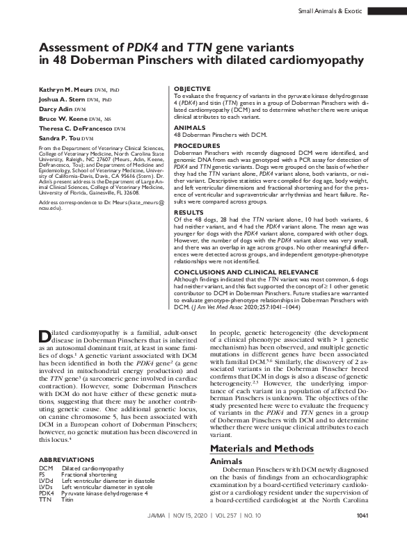 (PDF) Assessment of PDK4 and TTN gene variants in 48 Doberman Pinschers ...