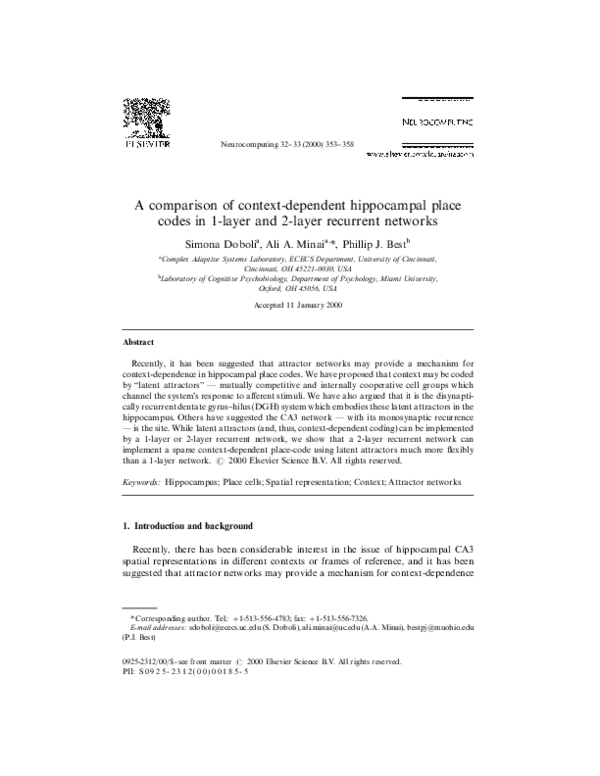 (PDF) A comparison of context-dependent hippocampal place codes in 1 ...