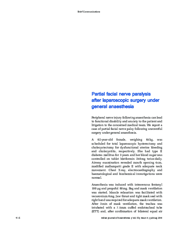 (PDF) Partial facial nerve paralysis after laparoscopic surgery under ...