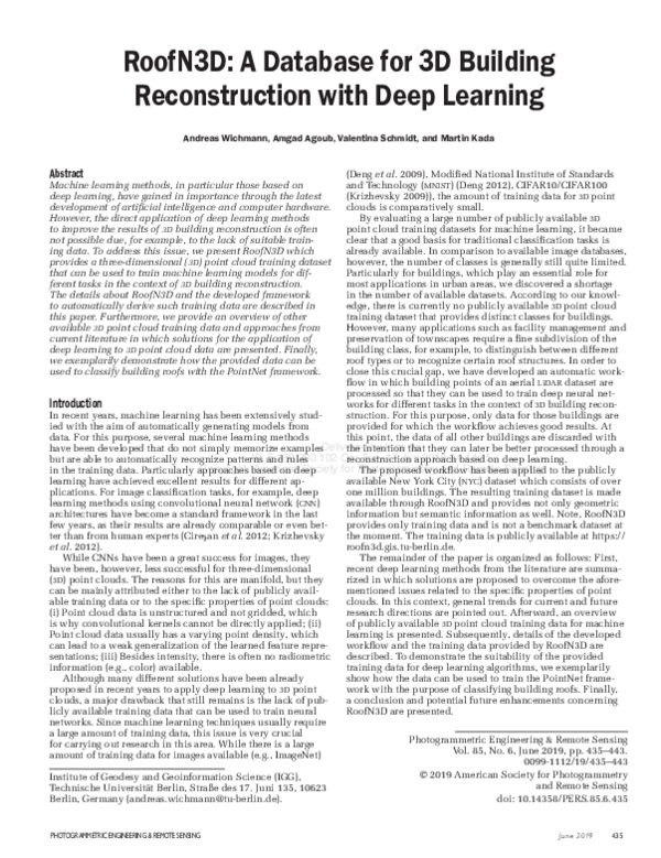 (PDF) RoofN3D: A Database for 3D Building Reconstruction with Deep Learning