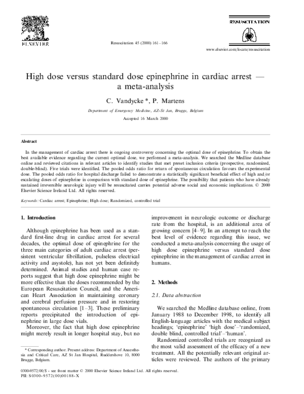 (PDF) High dose versus standard dose epinephrine in cardiac arrest — a ...