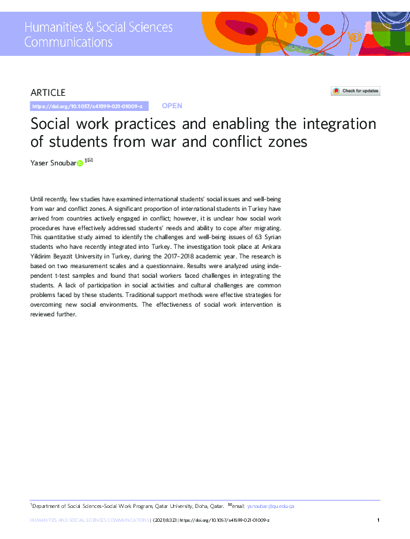 (PDF) Social work practices and enabling the integration of students ...
