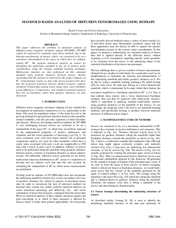 (PDF) Manifold Based Analysis of Diffusion Tensor Images Using Isomaps