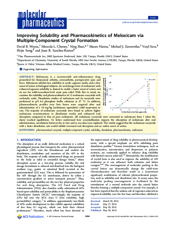 (PDF) Improving Solubility and Pharmacokinetics of Meloxicam via ...