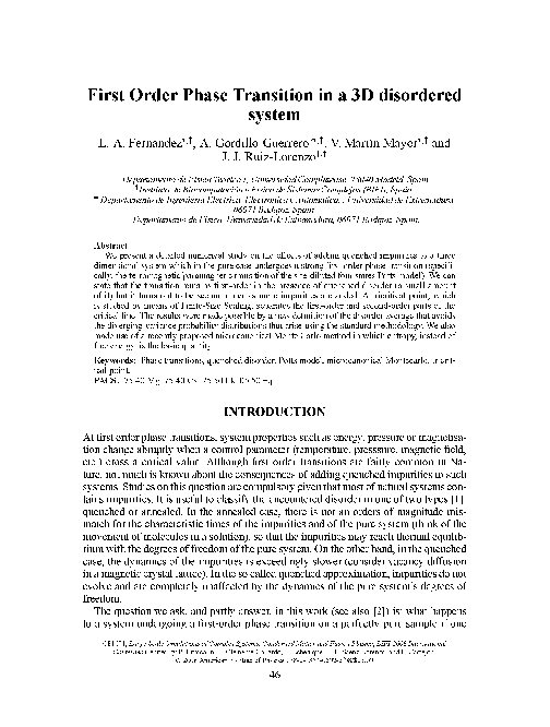 (PDF) First Order Phase Transition in a 3D disordered system