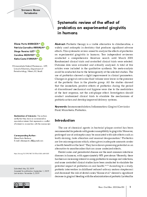 (PDF) Systematic review of the effect of probiotics on experimental