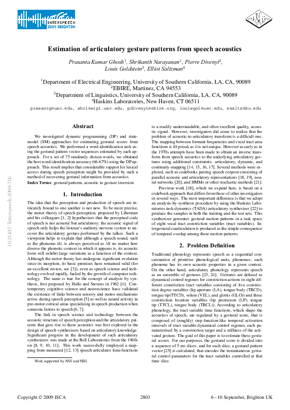 (PDF) Estimation of articulatory gesture patterns from speech acoustics