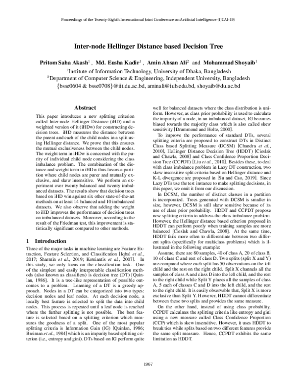 (PDF) Inter-node Hellinger Distance based Decision Tree