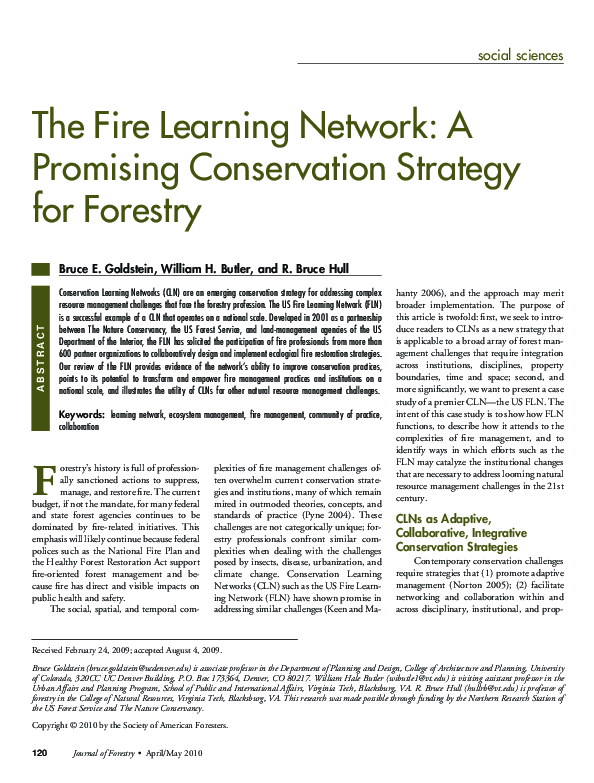 (PDF) The Fire Learning Network: A Promising Conservation Strategy for ...