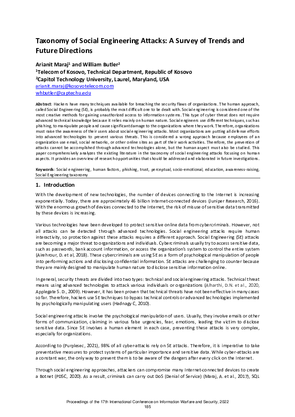 (PDF) Taxonomy of Social Engineering Attacks: A Survey of Trends and ...