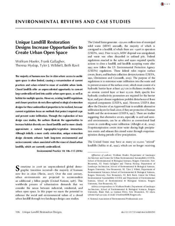 (PDF) Environmental Reviews and Case Studies: Unique Landfill ...