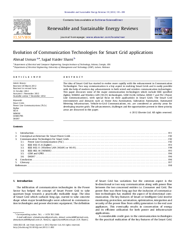 (PDF) Evolution of Communication Technologies for Smart Grid applications
