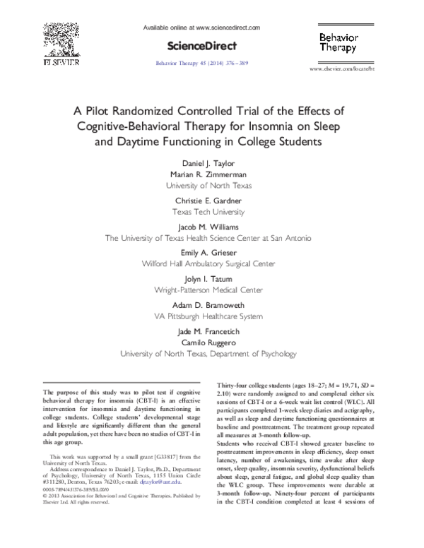 (PDF) A Pilot Randomized Controlled Trial of the Effects of Cognitive ...