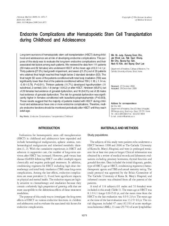 (PDF) Endocrine complications after hematopoietic stem cell ...