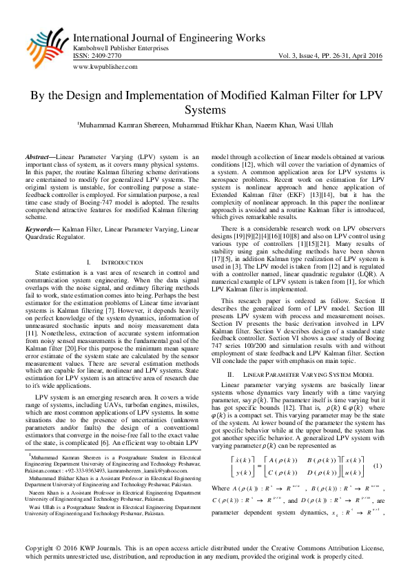 (PDF) By the Design and Implementation of Modified Kalman Filter for ...