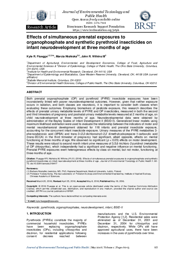 (PDF) Effects of simultaneous prenatal exposures to organophosphate and ...