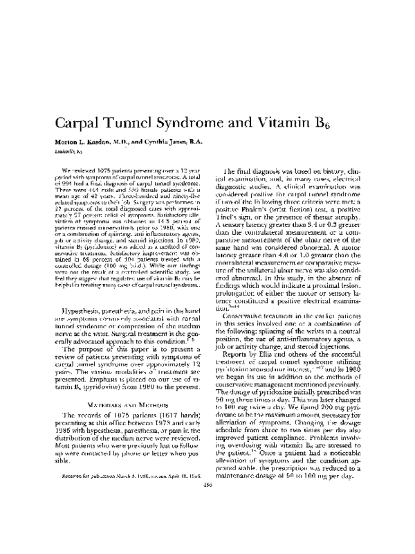 (PDF) Carpal tunnel syndrome and vitamin B6 Fernando Mateos Rodríguez