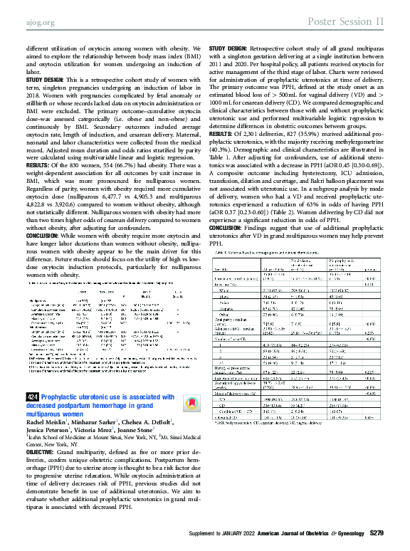 Prophylactic uterotonic use is associated with decreased postpartum hemorrhage in grand multiparous women