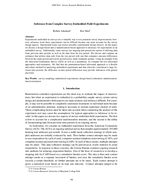 (PDF) Inference from Complex Survey-Embedded Field Experiments