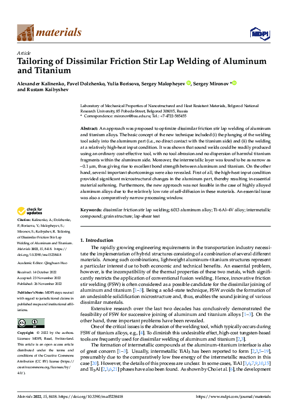 (PDF) Tailoring of Dissimilar Friction Stir Lap Welding of Aluminum and ...