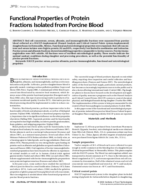 (PDF) Functional Properties of Protein Fractions Isolated from Porcine ...