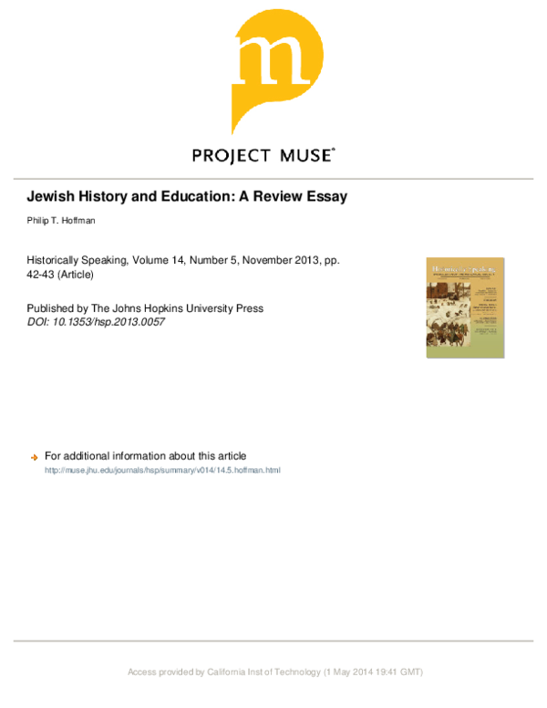 Jewish History and Education: A Review Essay