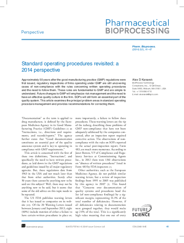 (PDF) Standard operating procedures revisited: a 2014 perspective