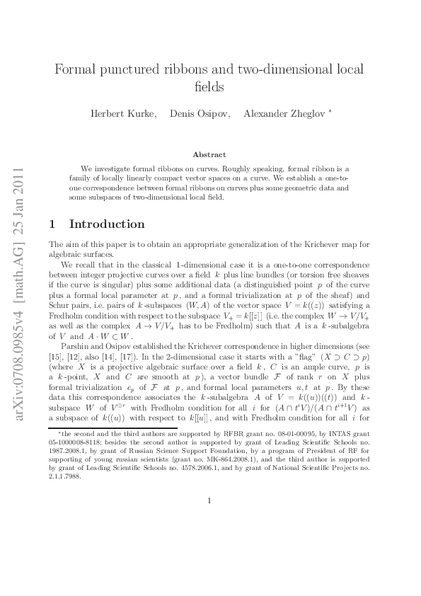 (PDF) Formal Ribbons and Correspondence with Local Fields