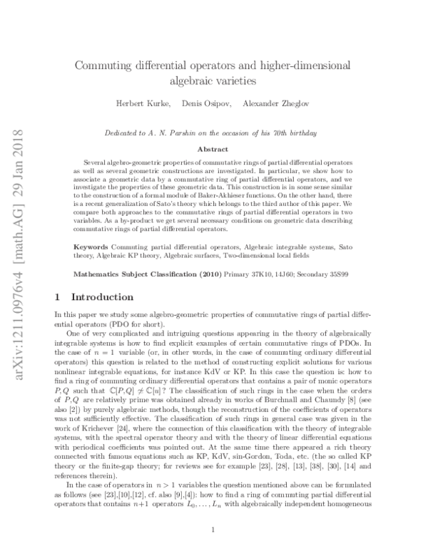 (PDF) Commuting differential operators and higher-dimensional algebraic ...