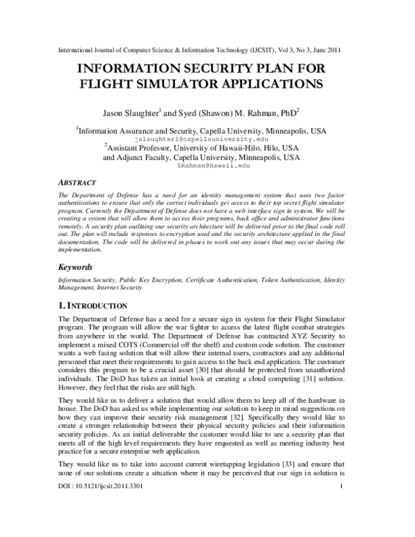 (PDF) Information Security Plan for Flight Simulator Applications