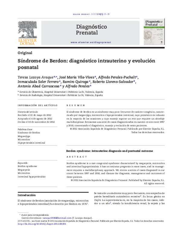 (PDF) Síndrome de Berdon: diagnóstico intrauterino y evolución posnatal