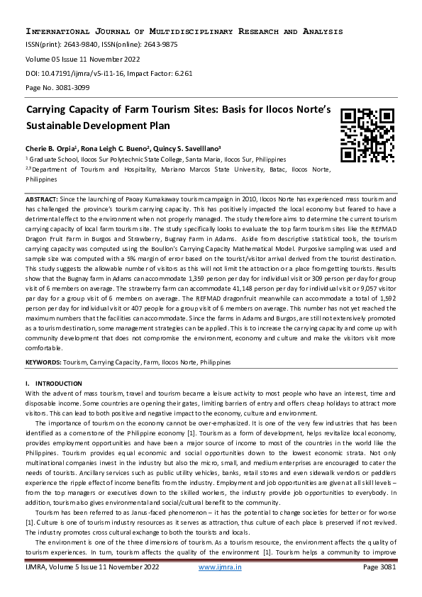 (PDF) Carrying Capacity of Farm Tourism Sites: Basis for Ilocos Norte’s ...