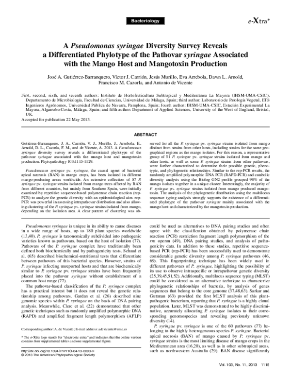(PDF) A Pseudomonas syringae Diversity Survey Reveals a Differentiated ...