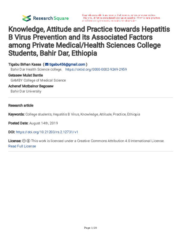 (PDF) Knowledge, Attitude and Practice towards Hepatitis B Virus ...