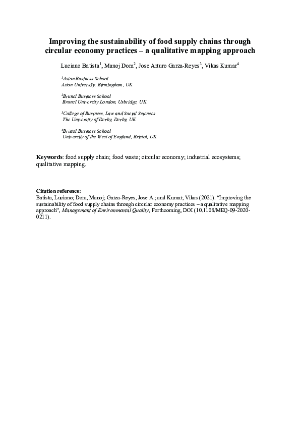 (PDF) Improving the sustainability of food supply chains through ...