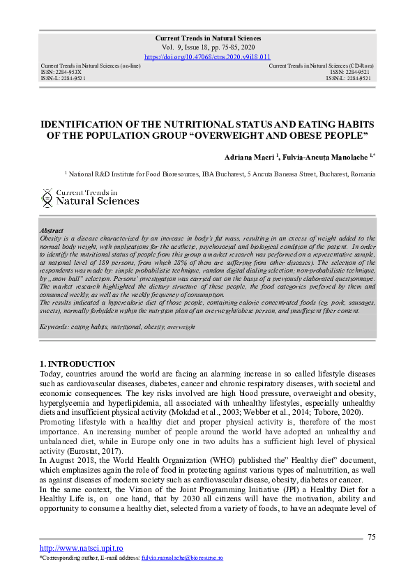 (PDF) Identification of the Nutritional Status and Eating Habits of the ...