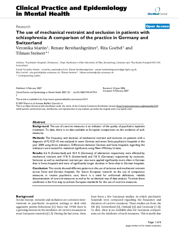 (PDF) The use of mechanical restraint and seclusion in patients with ...