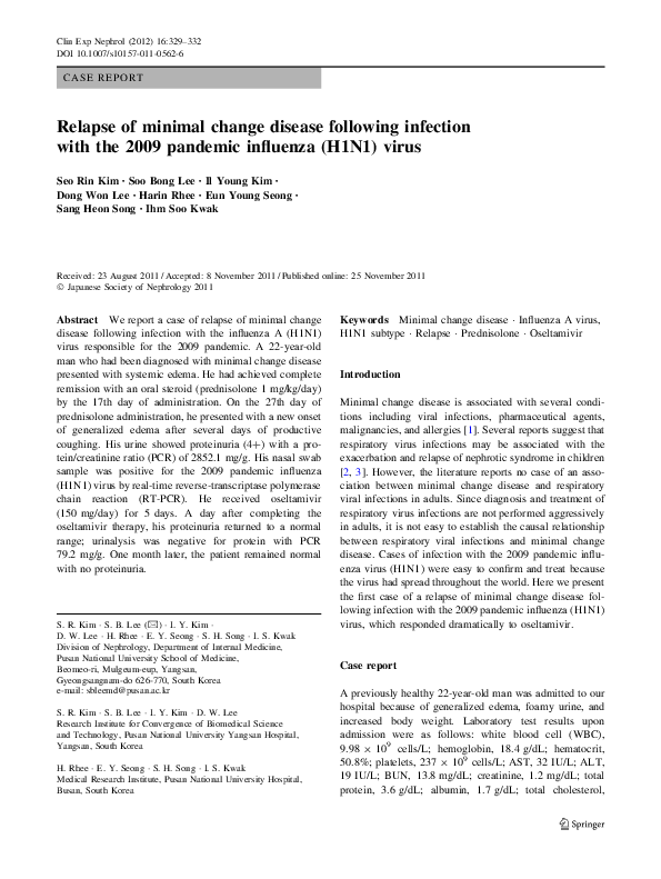 (PDF) Relapse of minimal change disease following infection with the ...