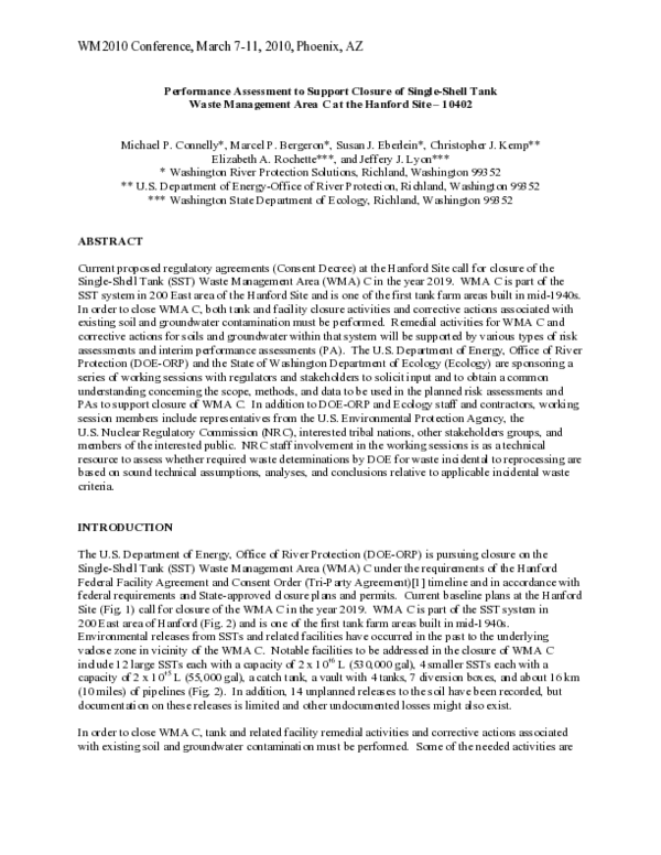 (PDF) Performance Assessment to Support Closure of Single-Shell Tank ...