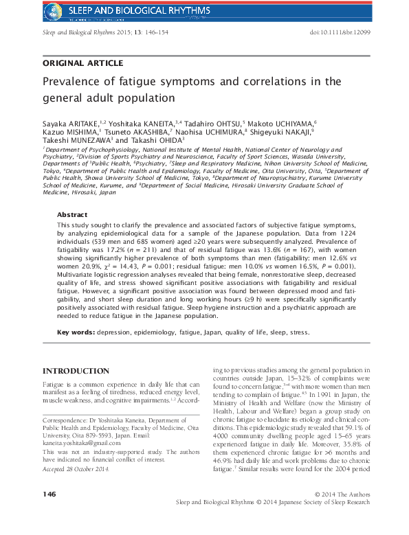 (PDF) Prevalence of fatigue symptoms and correlations in the general ...