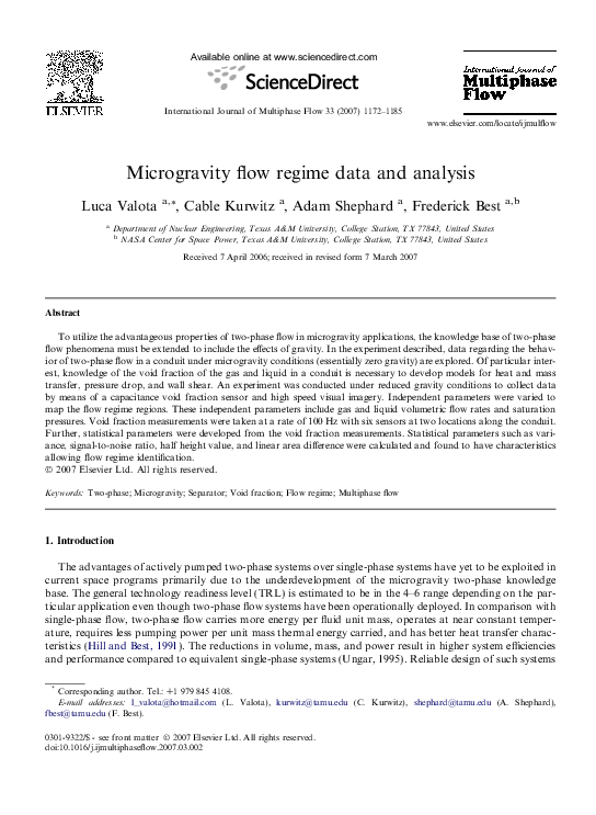(PDF) Microgravity flow regime data and analysis