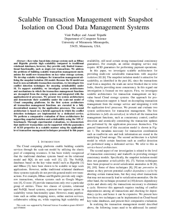 (PDF) Scalable Transaction Management with Snapshot Isolation on Cloud