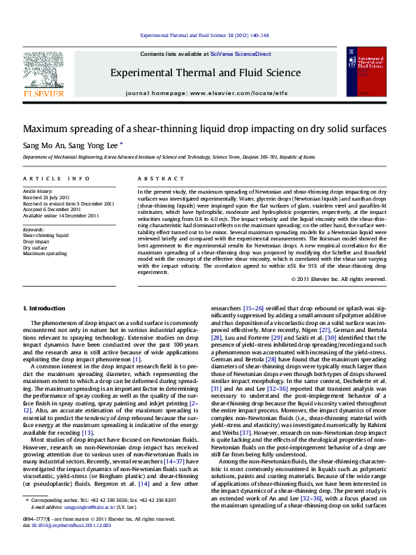 (PDF) Maximum spreading of a shear-thinning liquid drop impacting on ...