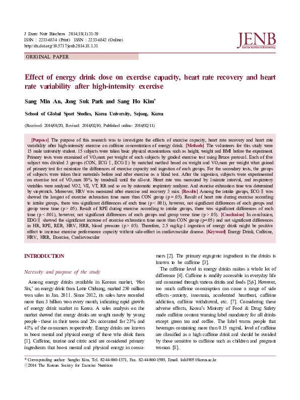 (PDF) Effect of energy drink dose on exercise capacity, heart rate ...