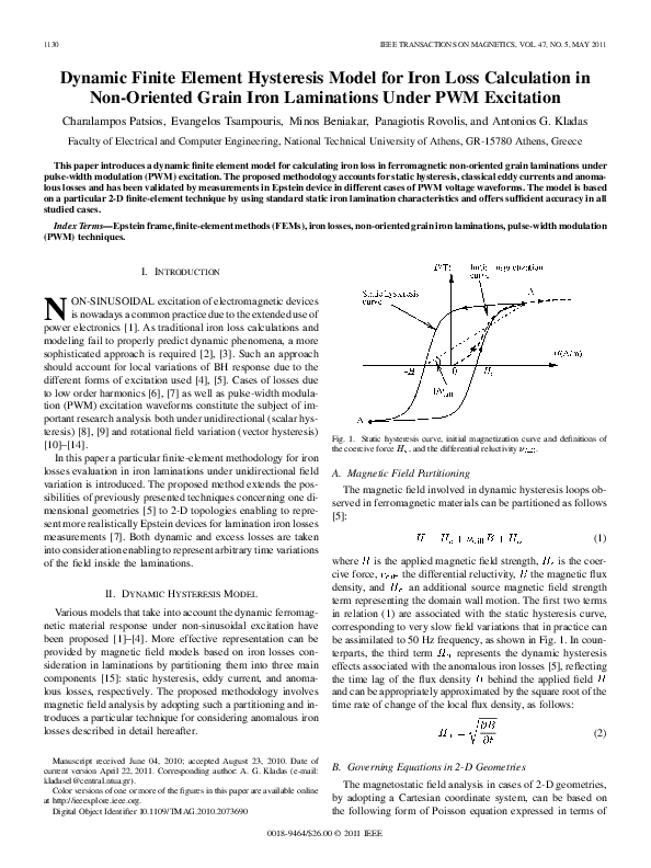 (PDF) Dynamic Finite Element Hysteresis Model for Iron Loss Calculation ...