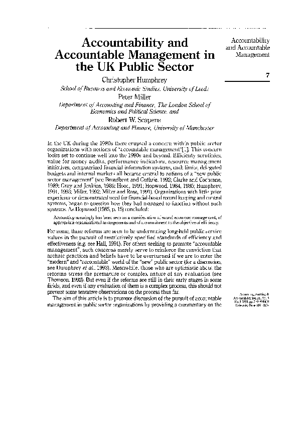(PDF) Accountability and Accountable Management in the UK Public Sector
