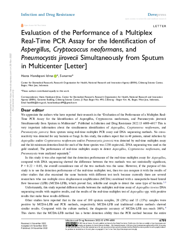 (PDF) Evaluation of the Performance of a Multiplex Real-Time PCR Assay ...