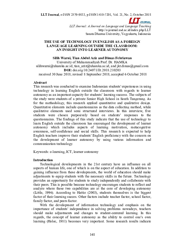 (PDF) The Use of Technology in English as a Foreign Language Learning ...